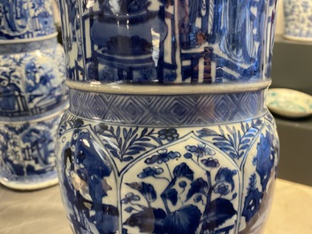 A pair of large Chinese blue and white 'Long Eliza' beaker vases, Kangxi